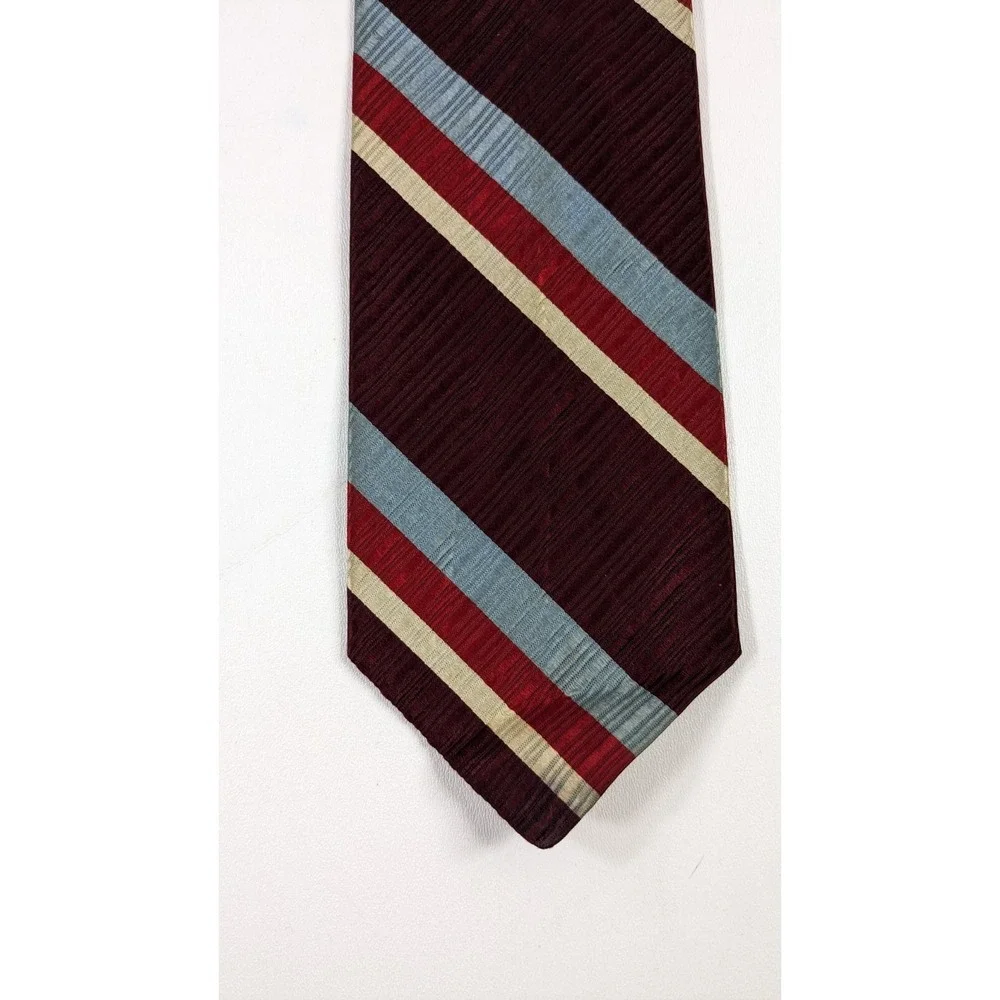Men's Don Loper Classic Striped Necktie Tie Burgundy Red‎ Blue Gold Silk